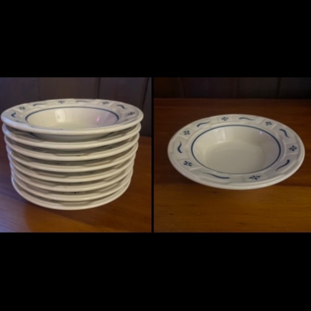 8 Longaberger pottery bowls classic blue 90s